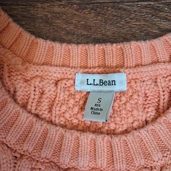 L.L. Bean  Orange Cable Knit Crewneck Pullover Sweater Item Id 280394 Size Small - Picture 2 of 6